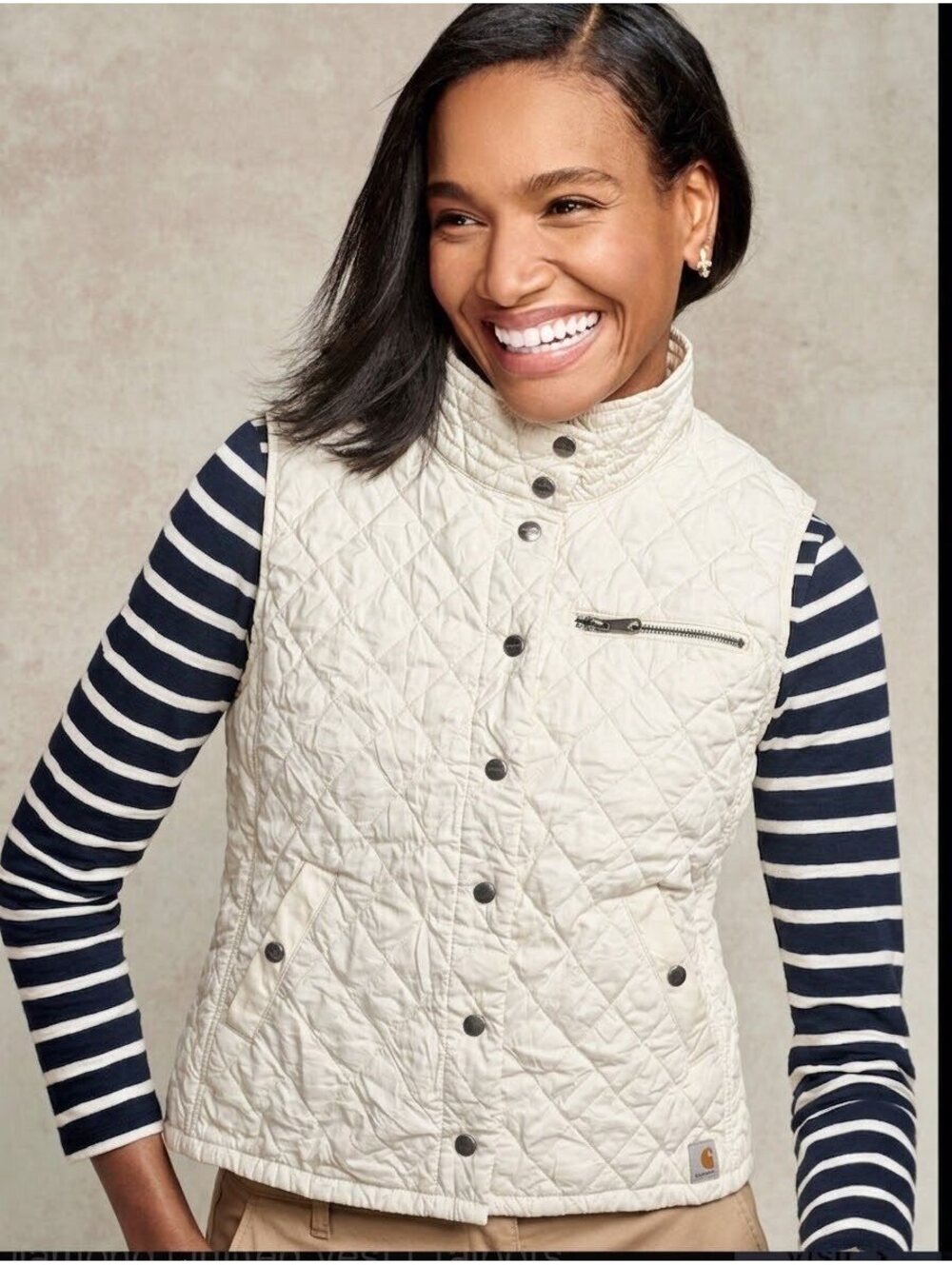 Carhartt Women's Quilted Sleeveless Vest Medium Cream Beige